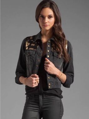 Current Elliott The Snap Jacket Night Spotted Metallic Ponyhair Black Gold Small
